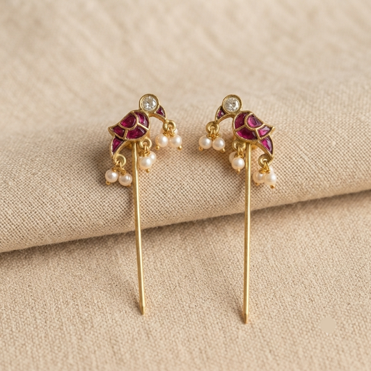 Deep Pink Needle Earrings