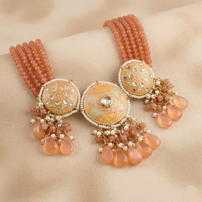 Nimisha Peachy Toned Enamel Choker Set