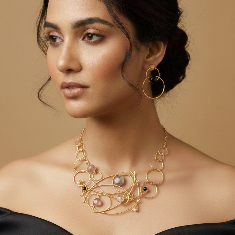 Abstract Orbit Stone Necklace Set