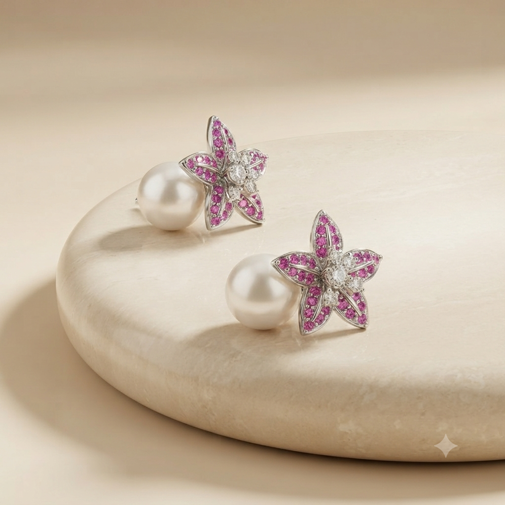 Pink Floral Stud Earrings