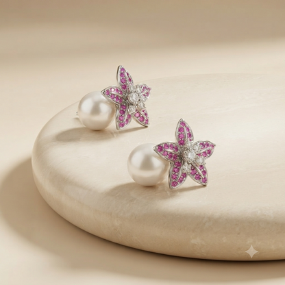 Pink Floral Stud Earrings