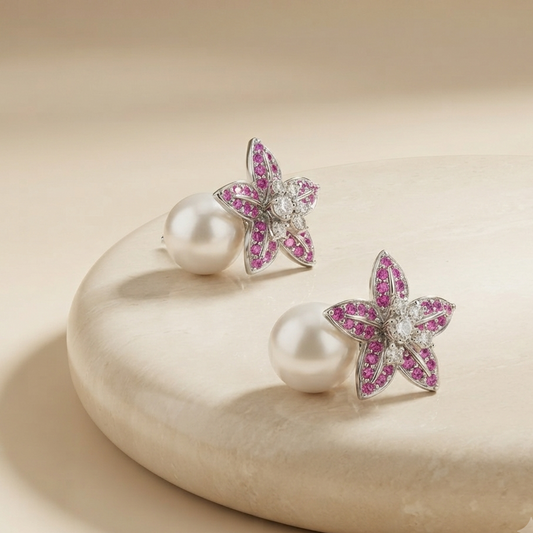 Pink Floral Stud Earrings