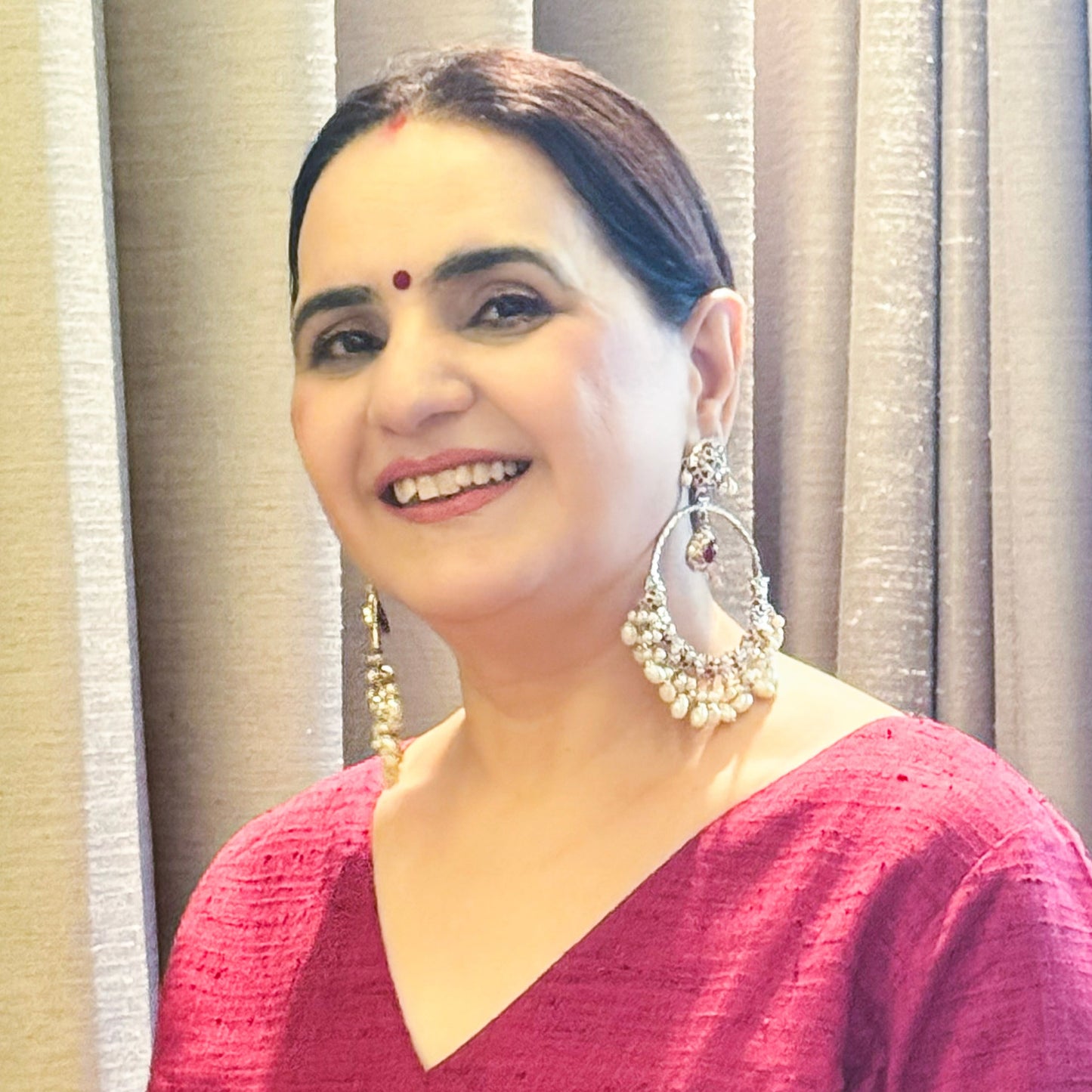 Ruby Toned Jadau Chandbali Earrings