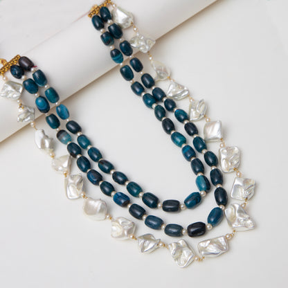 Rihaana Blue Layered Beads Necklace