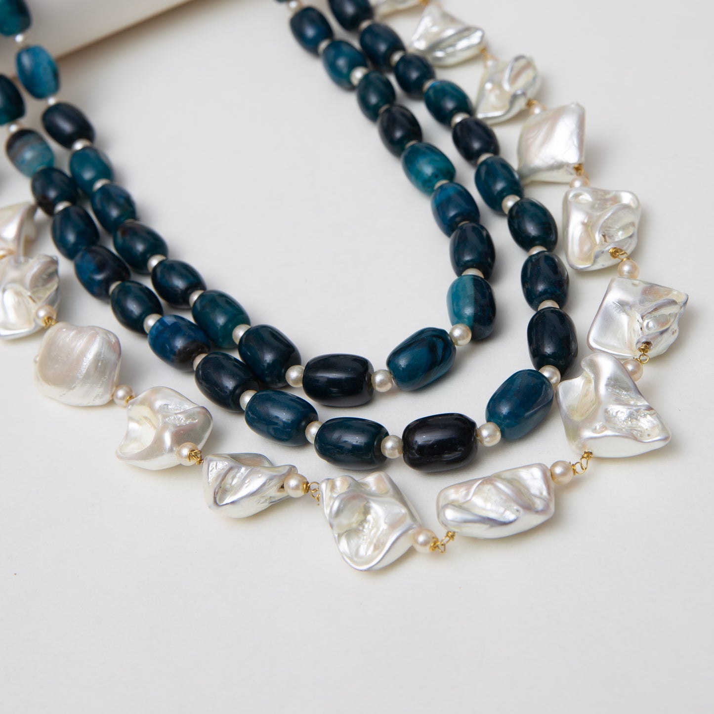 Rihaana Blue Layered Beads Necklace