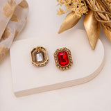 Adiva Red Antique Stud Earrings