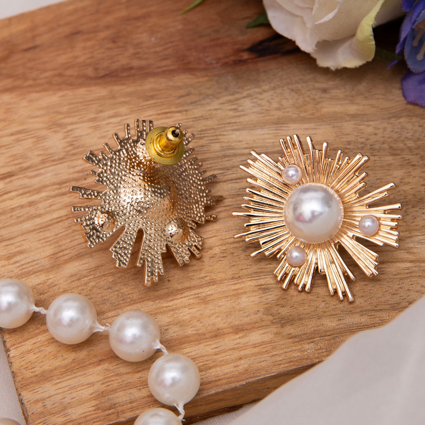 Rose Pearl Stud Earrings