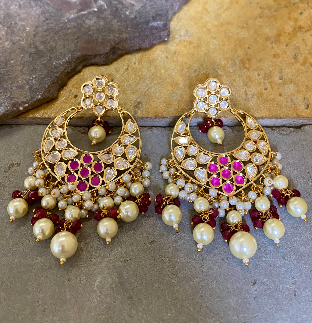 Stunning Gold Plated Kundan Chandbali Earrings