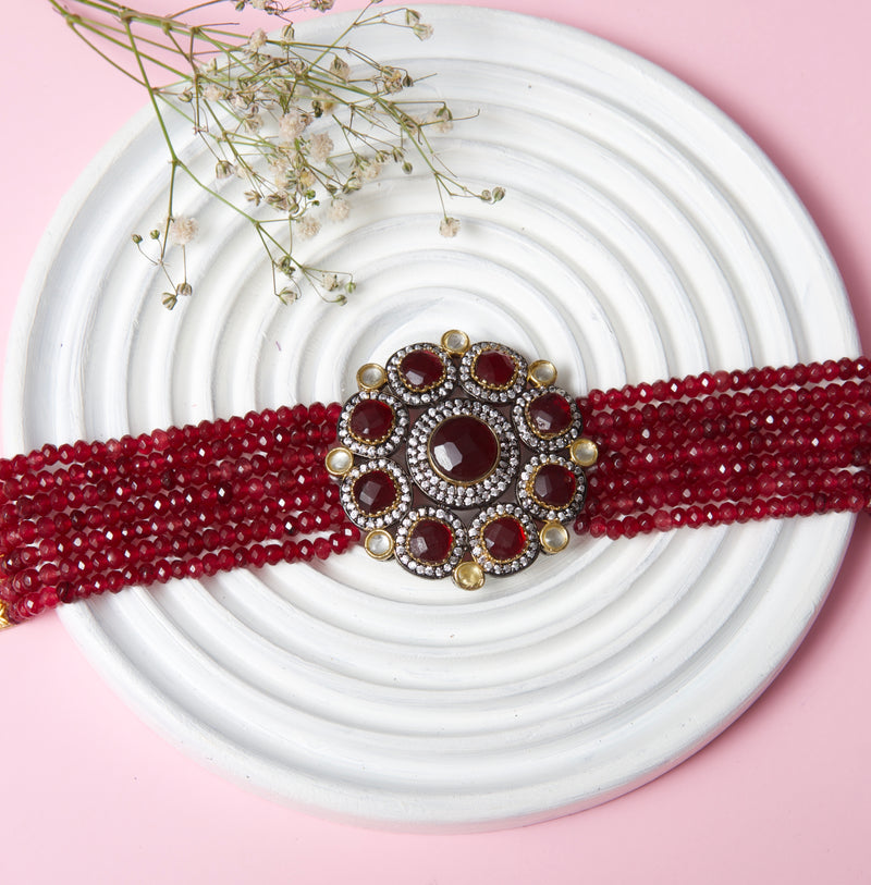 Faraah Ruby Colour Choker Necklace Set