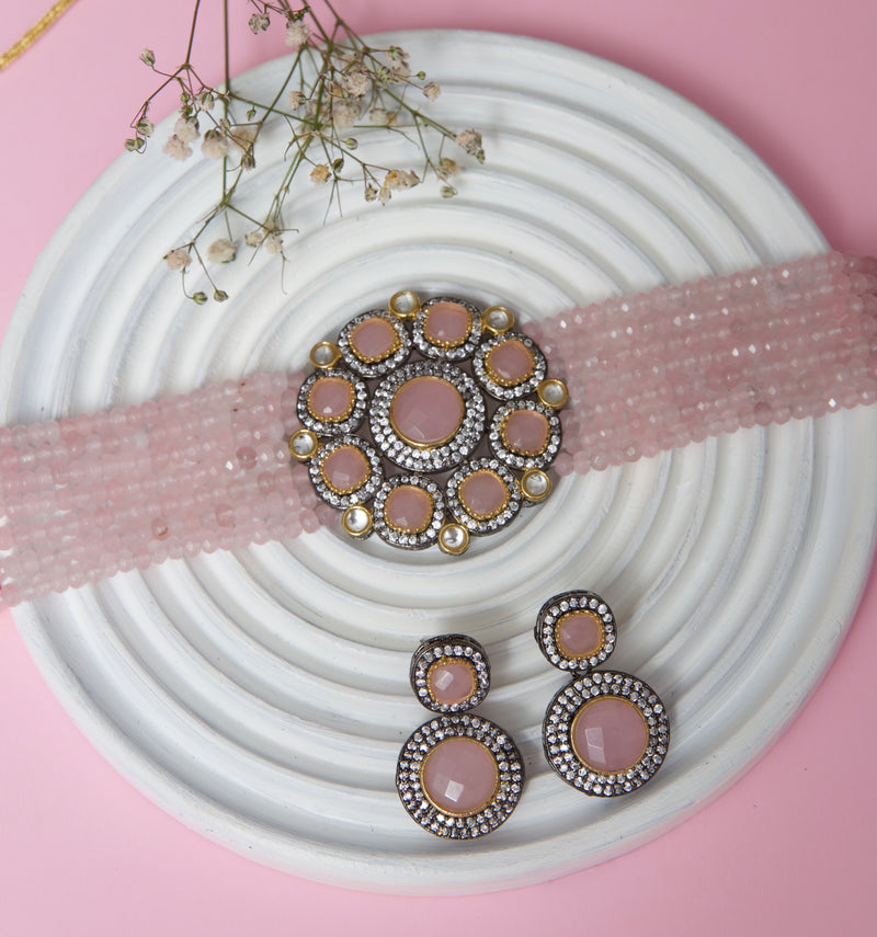 Powder Pink Choker Necklace Set