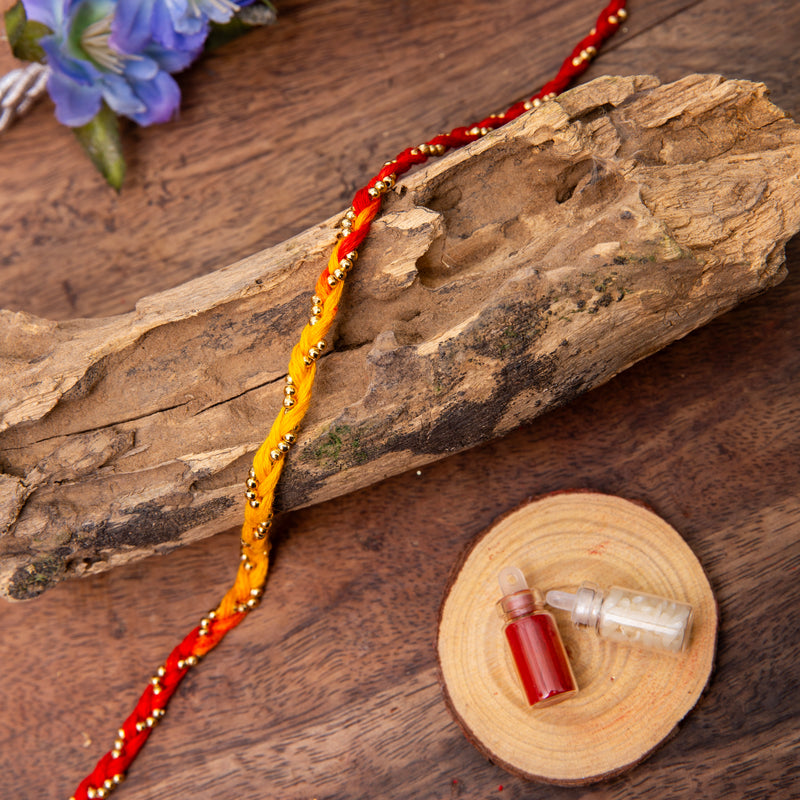 Gold Beads Mauli Rakhi