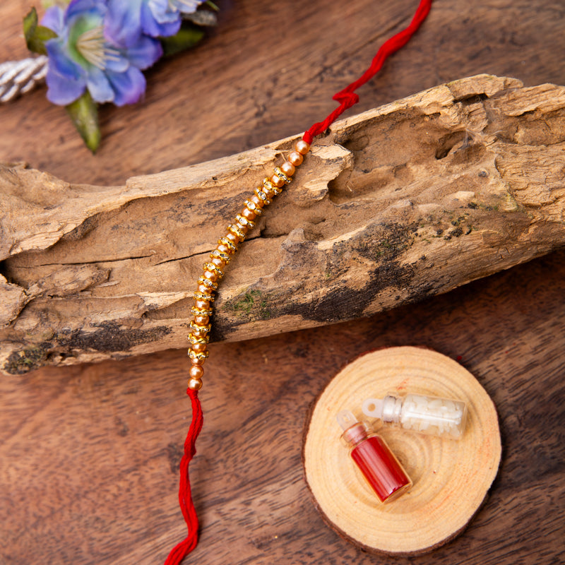 Matte Gold Beads Rakhi