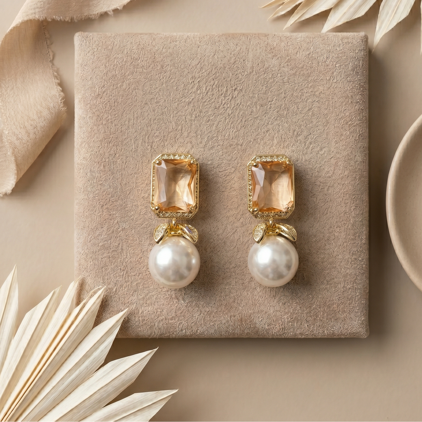 Rectangle Brown stone earring