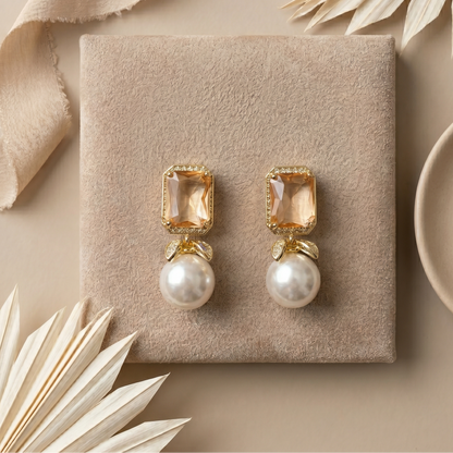 Rectangle Brown stone earring