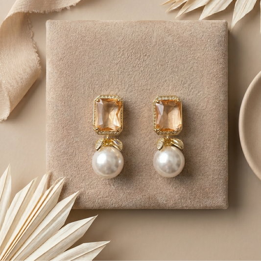 Rectangle Brown stone earring