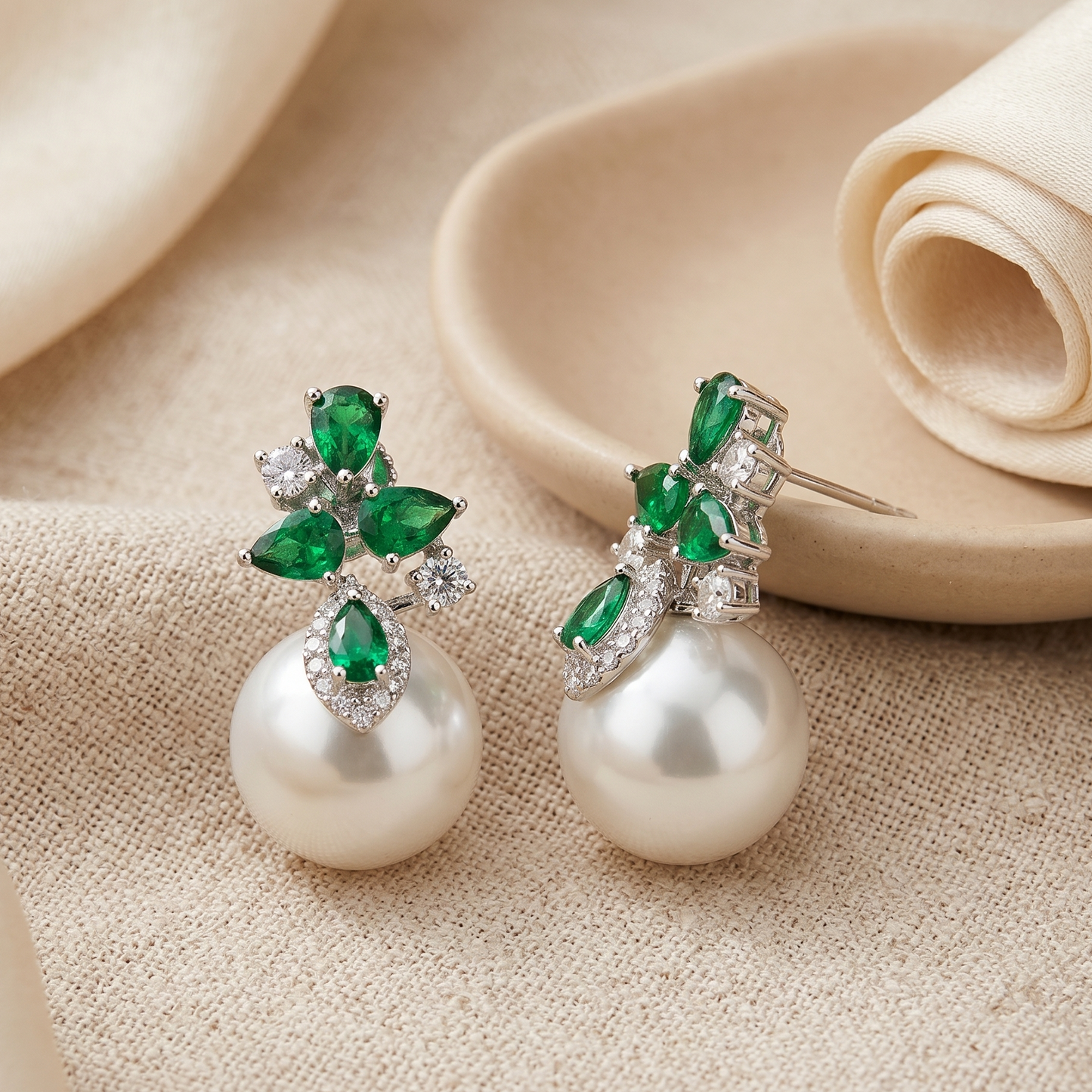 Royal Zamrud Pearl with green stone Earrings