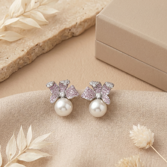Floral Grace Pearl Drop Earrings