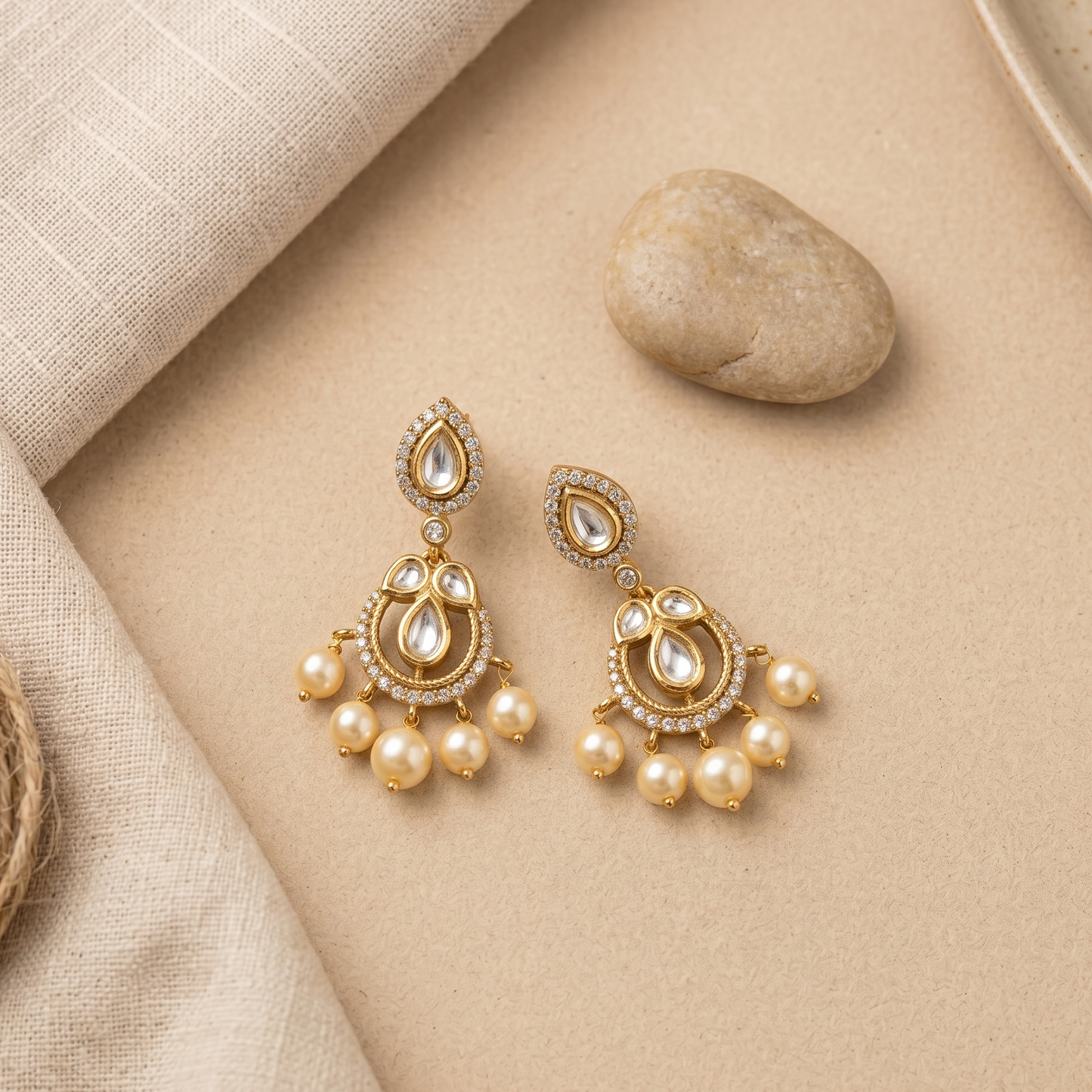 Golden drop pearls earrings
