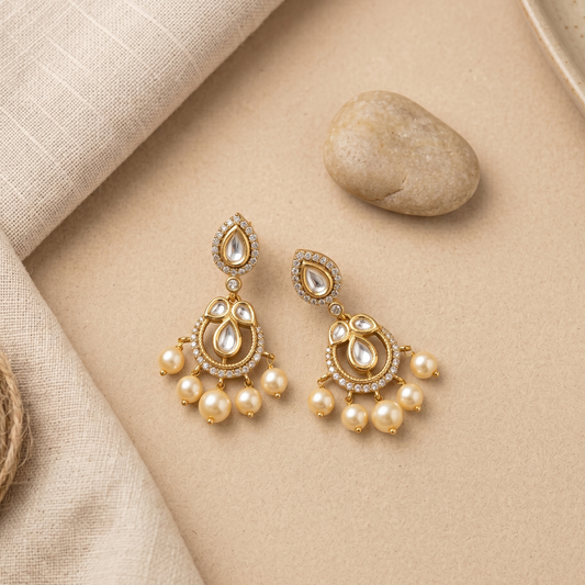 Golden drop pearls earrings