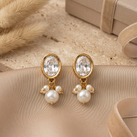 Minimal Polki Pearl Drop Earrings