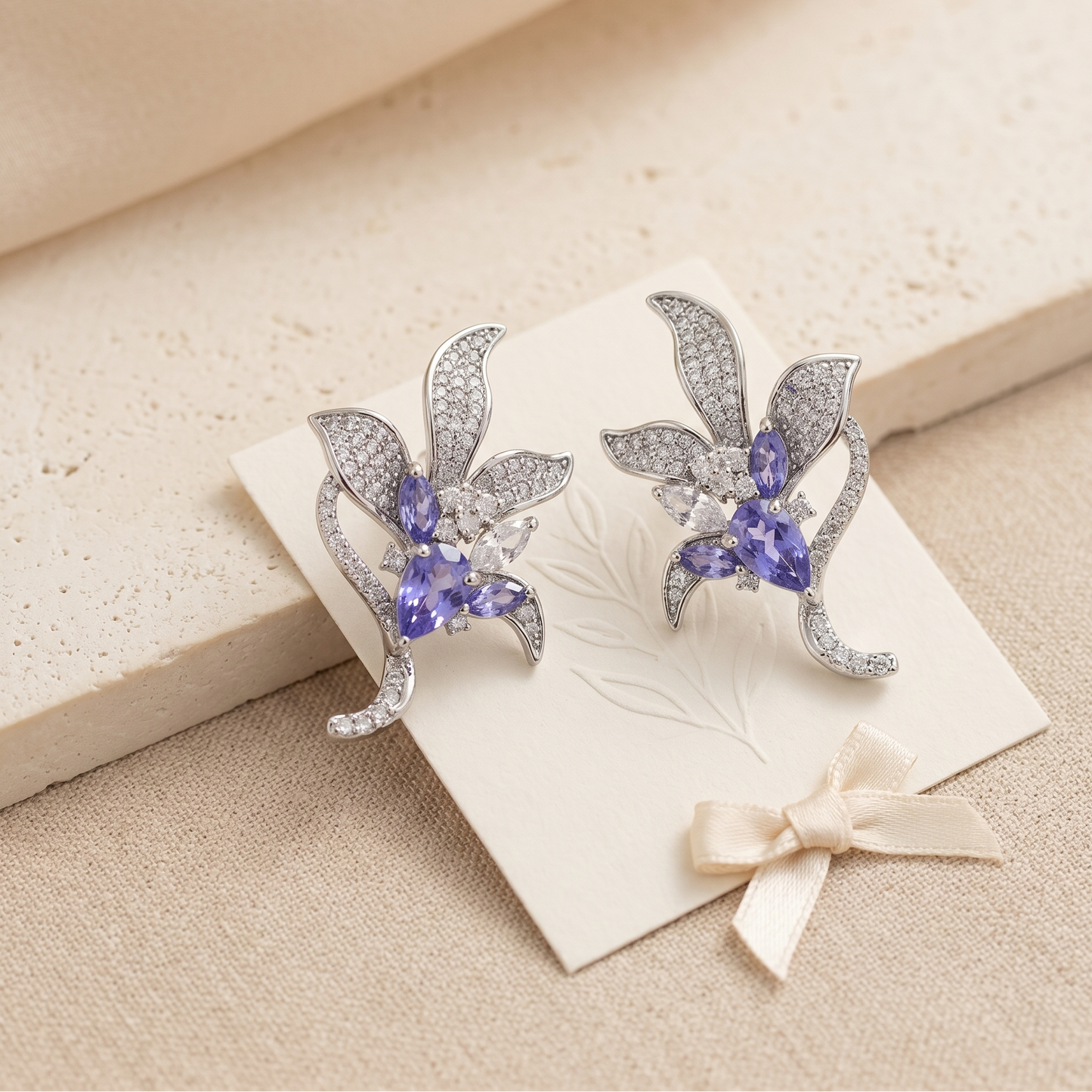 Purple flower earrings