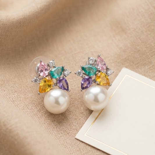 Multi Colour Pearl Stud Earrings