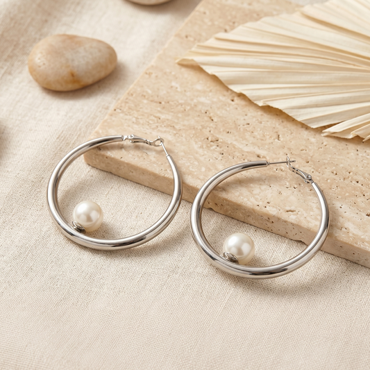 Silver with pearl earrings