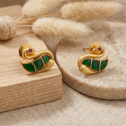 Green Stone Peacock Earrings