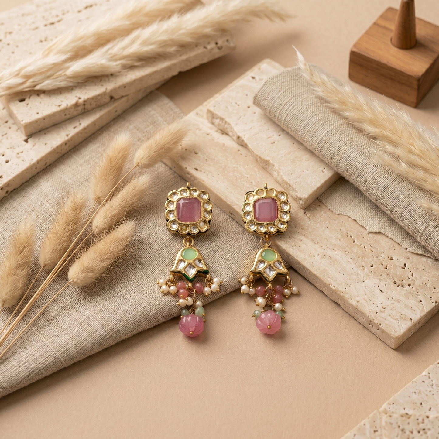 Pink stone earrings