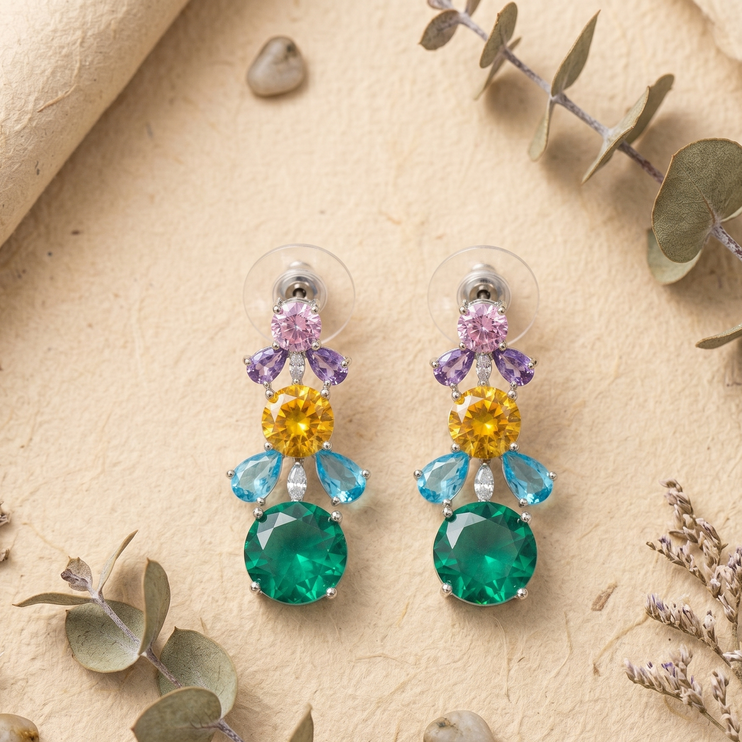 four color drop stone earrings