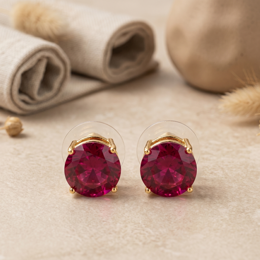 Round Cut Ruby Stud Earrings