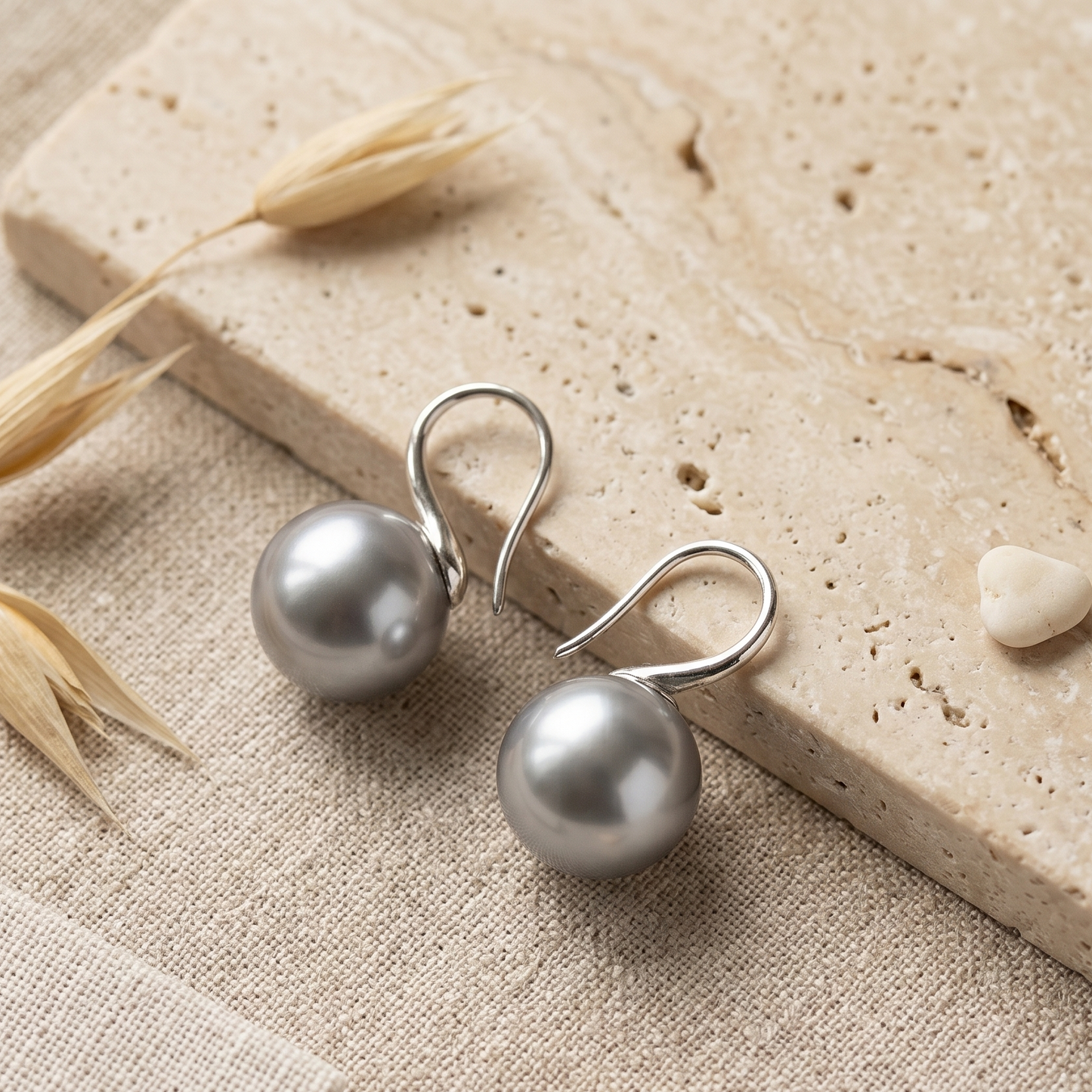 Grey Pearl Hook Earrings