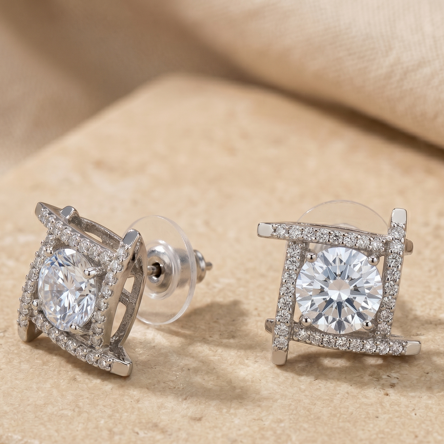 Square Halo Stud Earrings