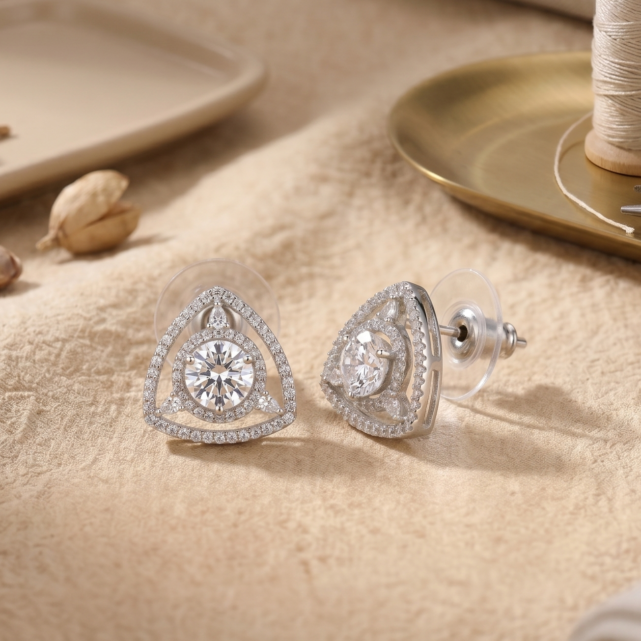Triangular Halo Stud Earrings