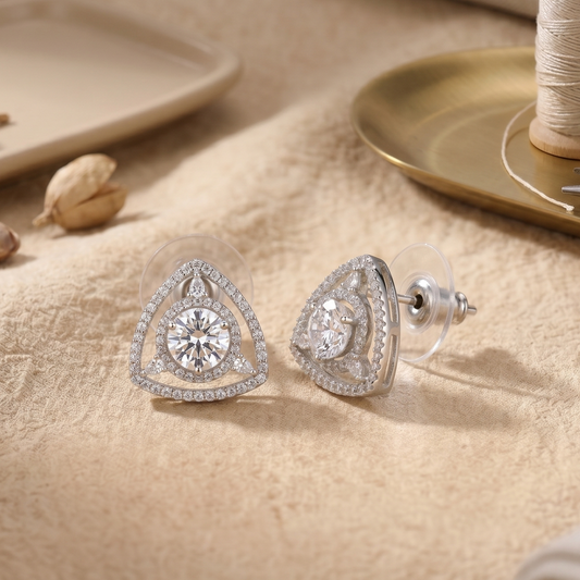 Triangular Halo Stud Earrings