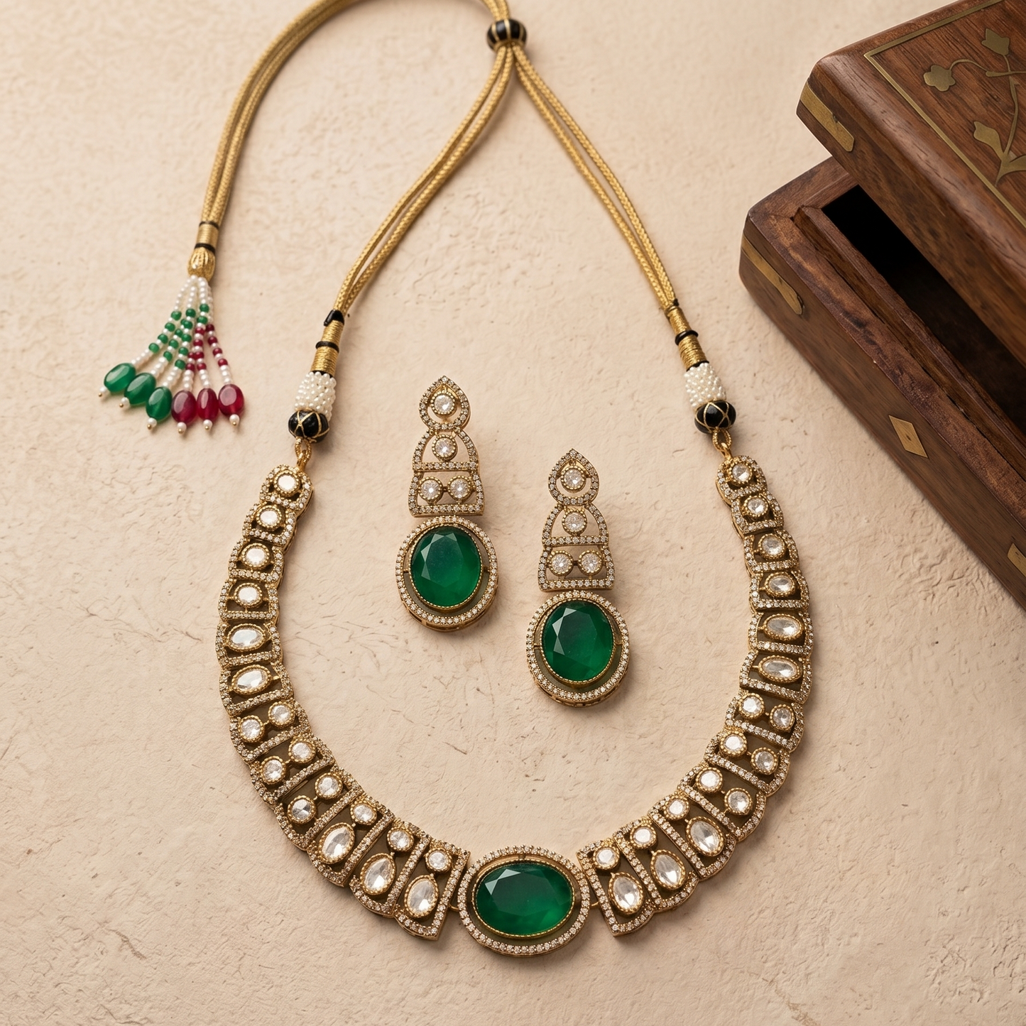 green & white stone necklace