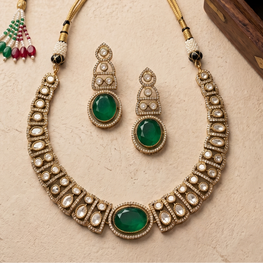green & white stone necklace