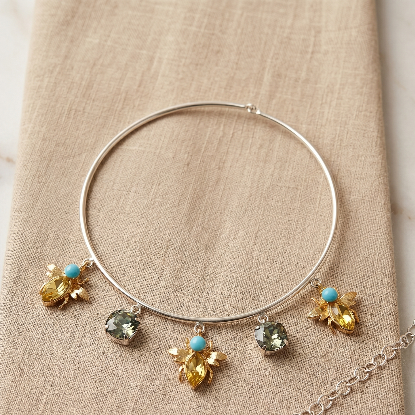 silver circle with stones necklace