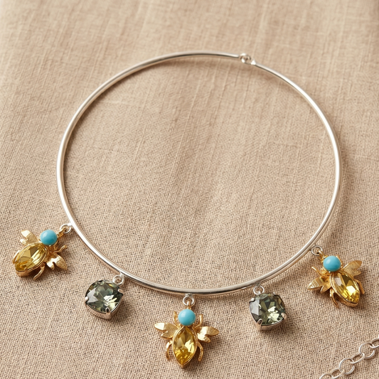silver circle with stones necklace
