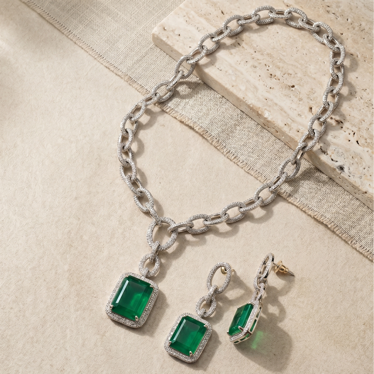 Green stone with chain necklace