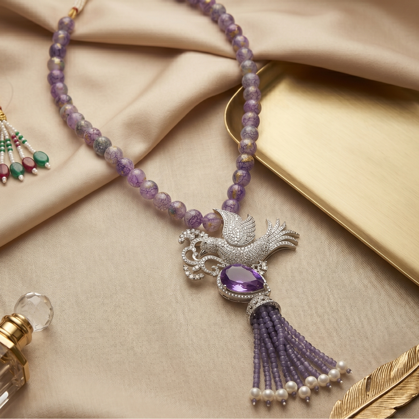 Lilac Birdy Necklace with Earrings