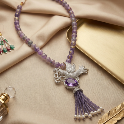 Lilac Birdy Necklace with Earrings