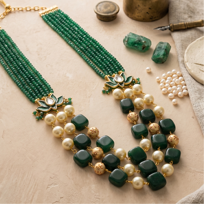 Nandani Green Lotus Necklace