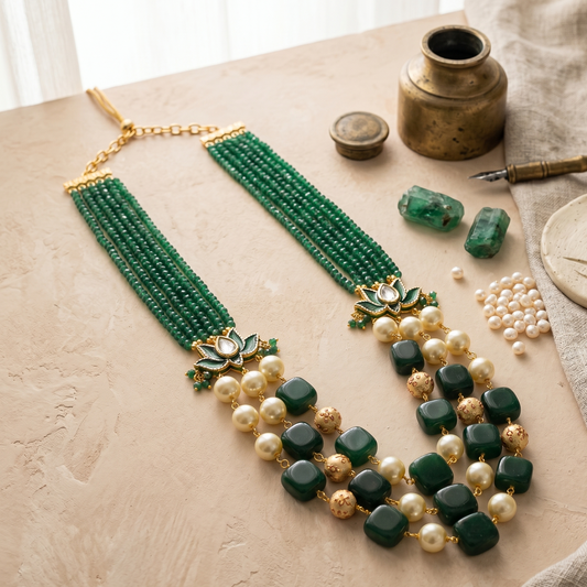 green stone with pearl necklace