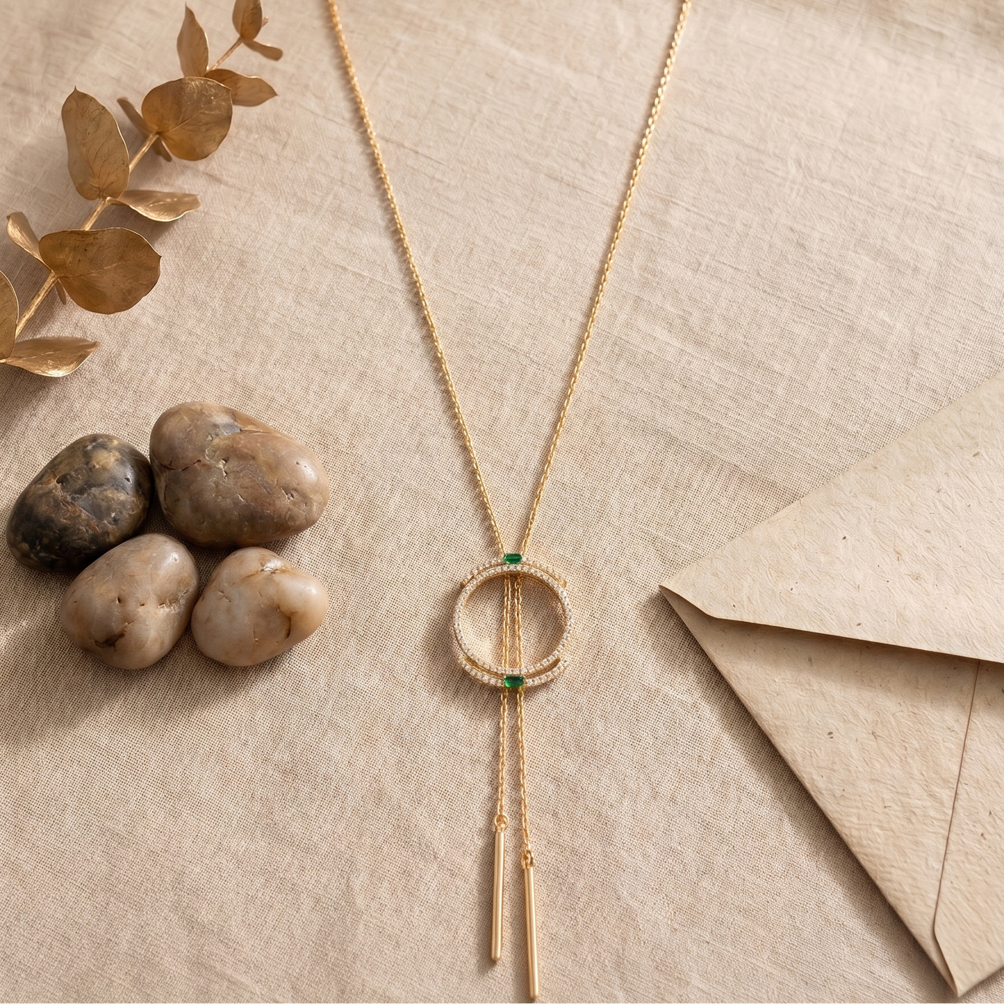 Green stone circle with chain necklace