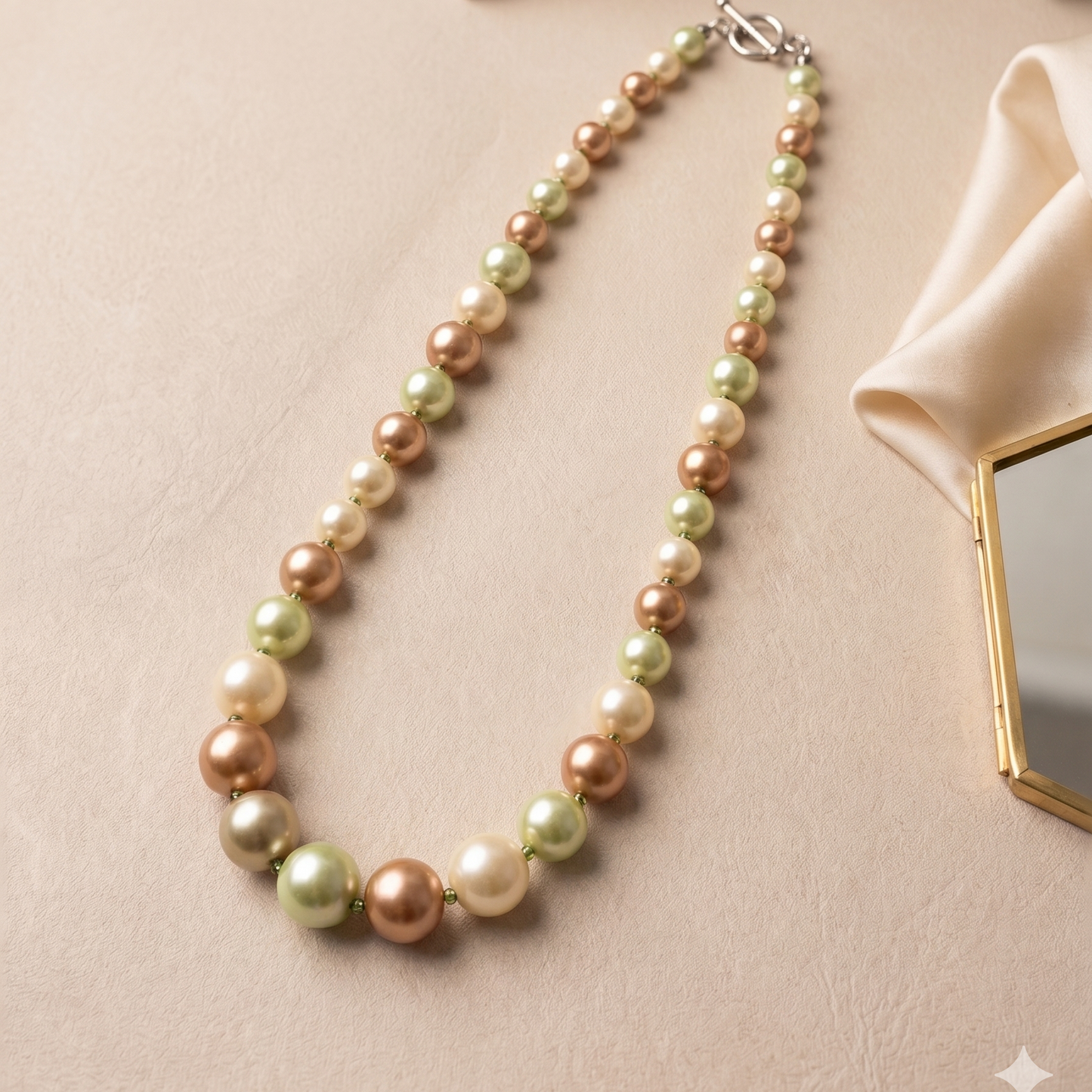 Three tones light pearls necklace