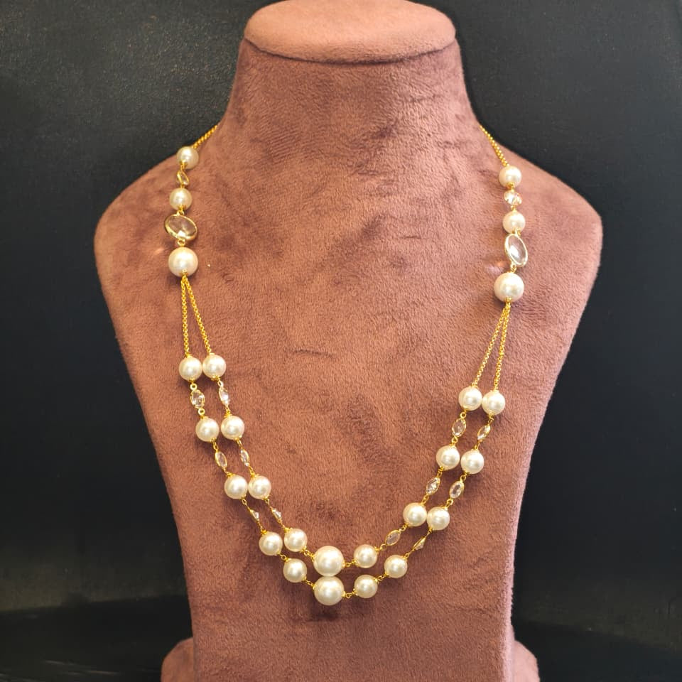Pearls Double Line Stone Necklace