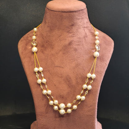 Pearls Double Line Stone Necklace