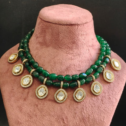 Green Beads Polki Necklace