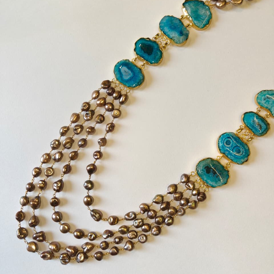 Blue and Olive Colour Necklace